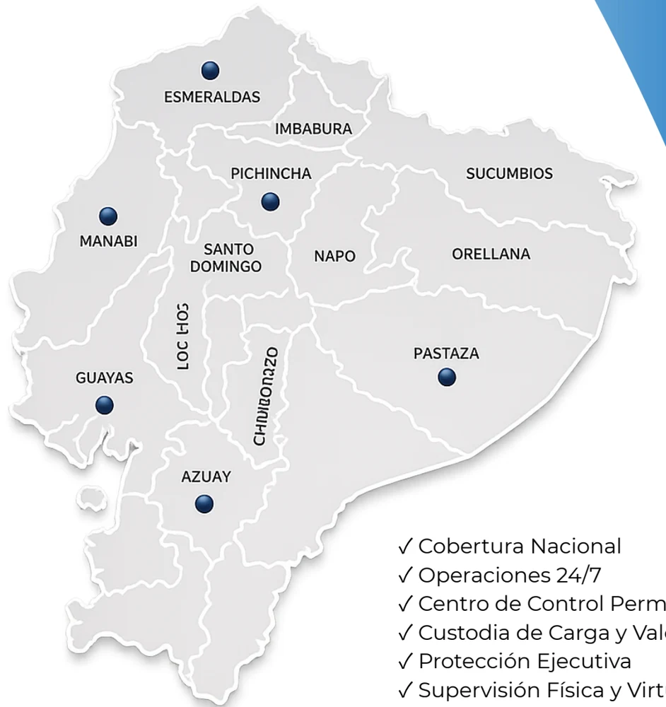 Mapa de la cobertura nacional de CORPSEG en Ecuador